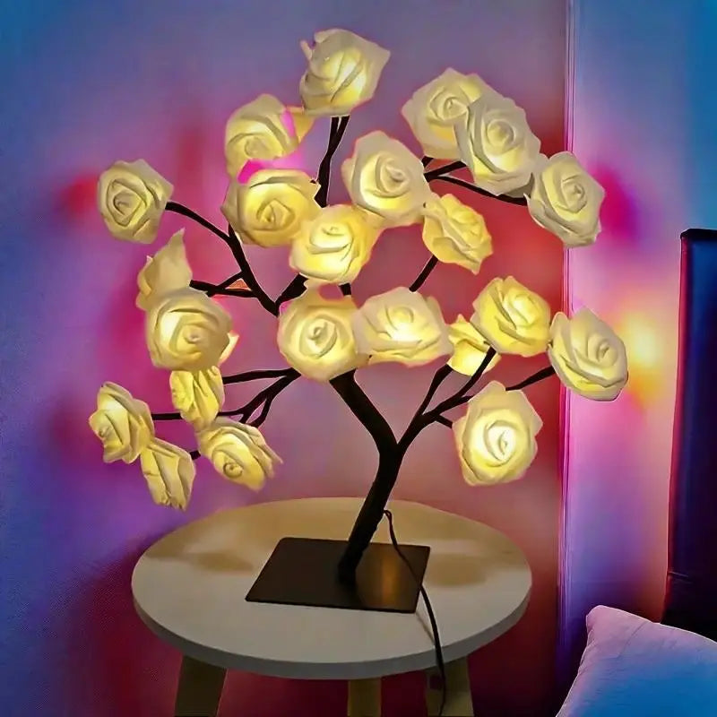 USB Pink Rose Tree Night Light for Bedroom Decor