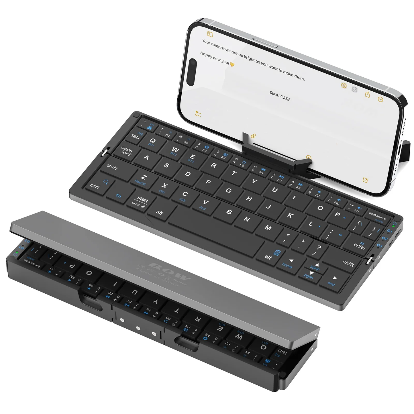 BOW Foldable Bluetooth Keyboard with Magnetic Stand,Free shipping,Aluminum Alloy Mini Quiet Folding Portable Lightweight Travel Rechargeable Pocket for Tablet,iPad, Phones