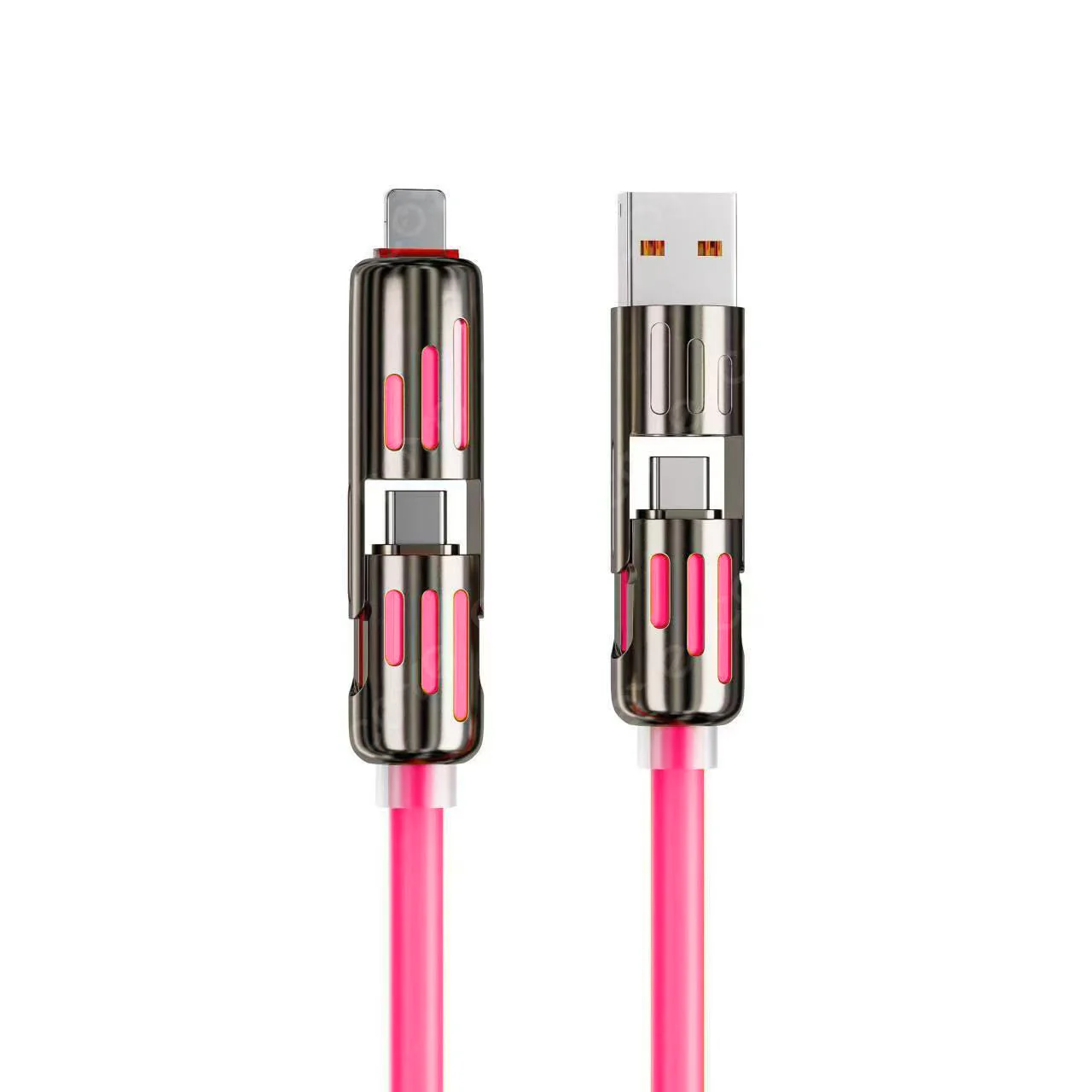 2pcs,240W 4-in-1 USB C Multi Charger Cable with LED Indicator,6.6ft, PD 5A Fast Charging & Data Sync, Silicone, Compatible for iPhone, Samsung, Laptop