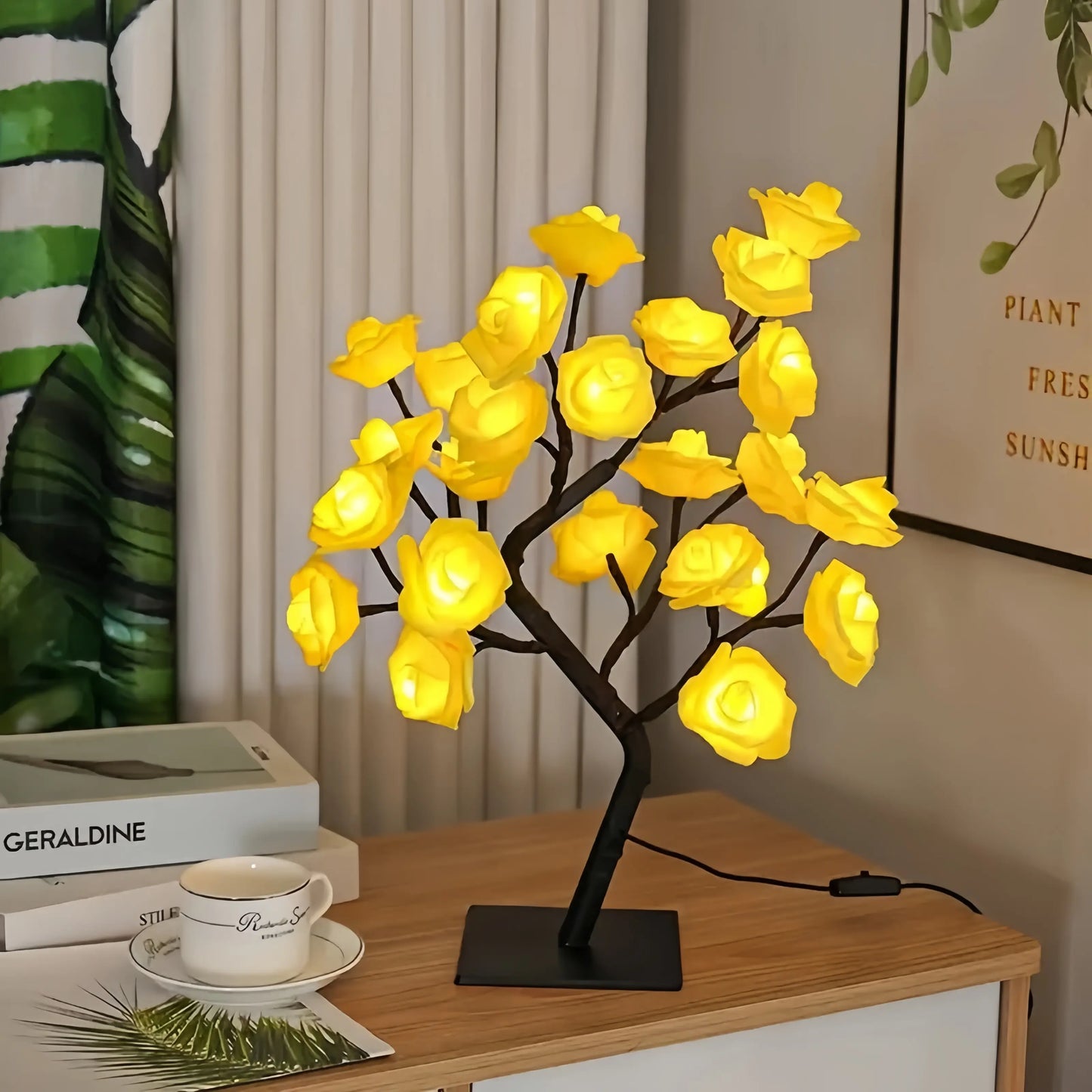 USB Pink Rose Tree Night Light for Bedroom Decor