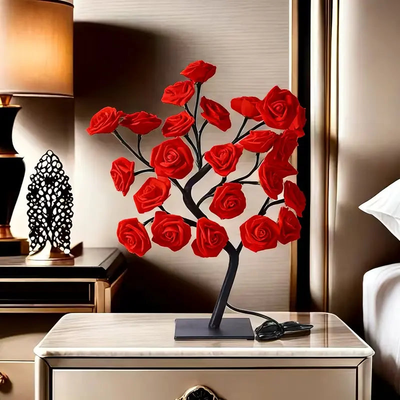 USB Pink Rose Tree Night Light for Bedroom Decor