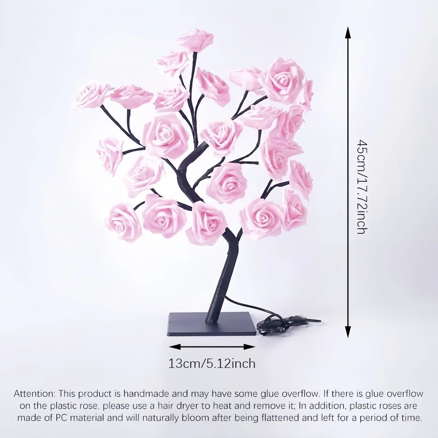 USB Pink Rose Tree Night Light for Bedroom Decor